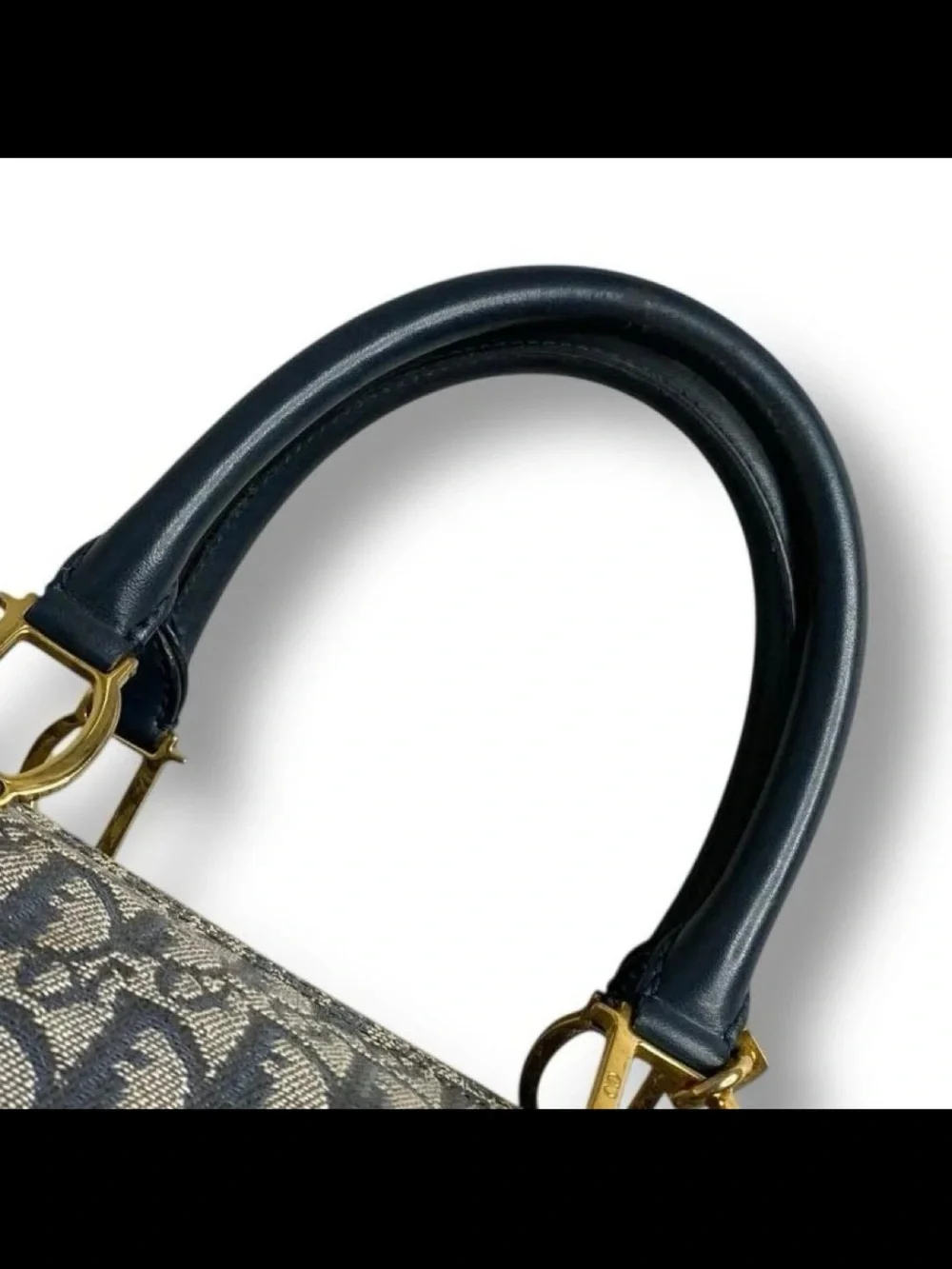 Dior Navy & Beige Oblique Satchel with Gold Hardware